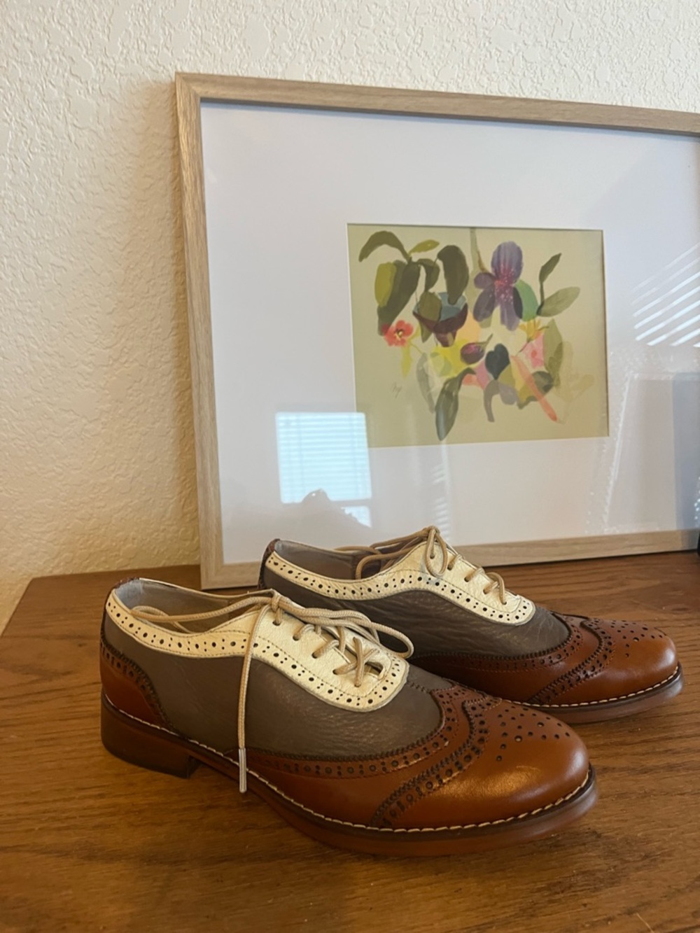 Women's Two-Tone Brown and Cream Wingtip Loafers
